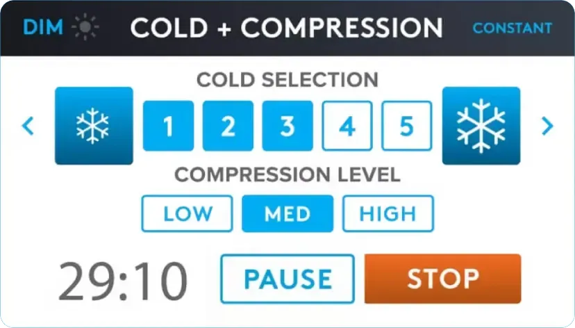Close-up of the NICE1 touchscreen showing temperature and compression controls
