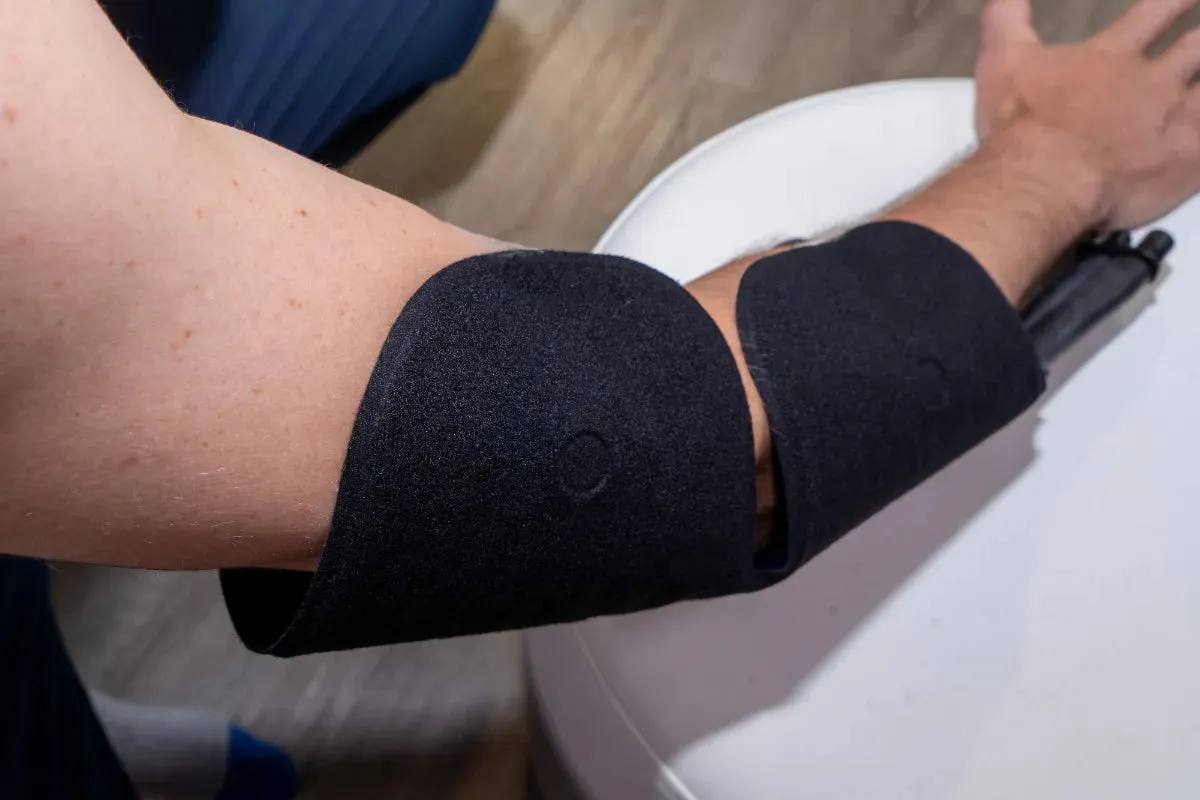 The NICE elbow wrap fitted around an arm